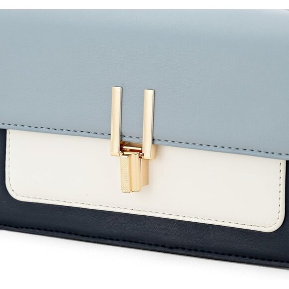 Women Blue Imported Faux Leather Twist Lock Crossbody Designer Shoulder Handbags - Picture 9 of 9